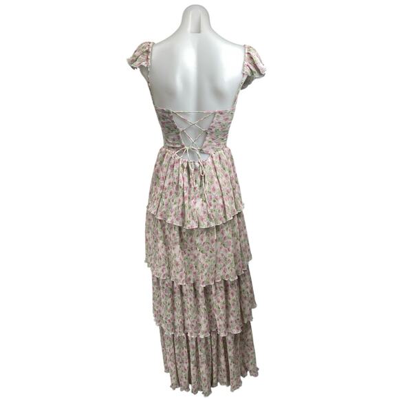 ASTR The Label Emmeline Pink Green Cutout Ruffle Floral Tiered Maxi Dress Sz XS - Picture 4 of 6